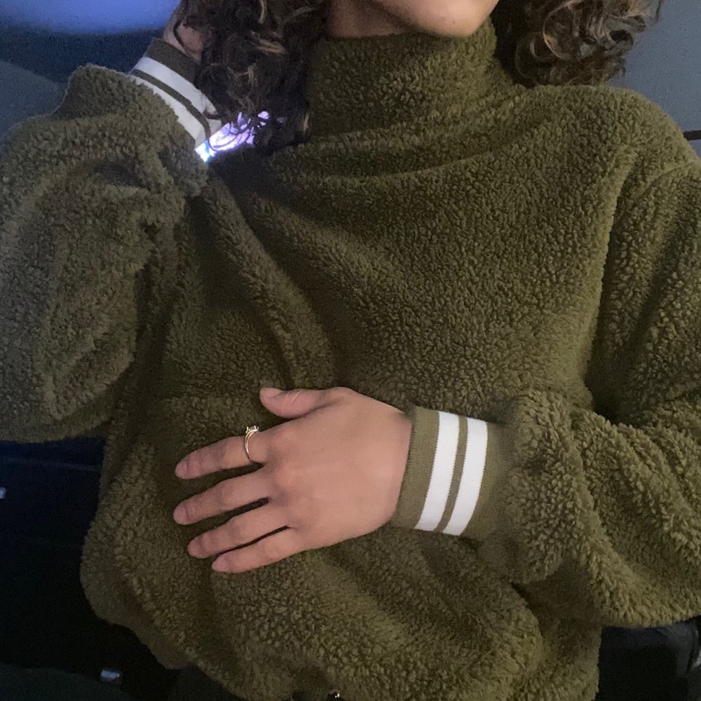 Green Fuzzy Pullover with Adjustable String